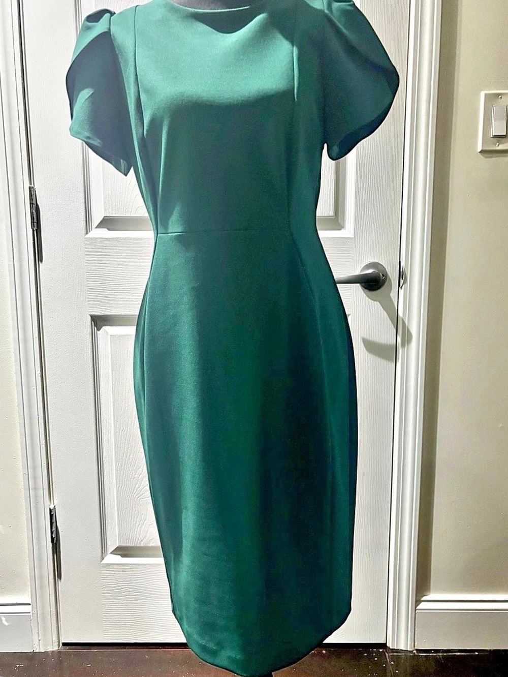 Calvin Klein Flutter Sleeve Sheath Dress Green Midi Size 8
